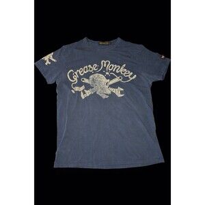 Johnson Motors Inc Grease Monkey Skull T Shirt Black Graphic Biker Moto L JOMO